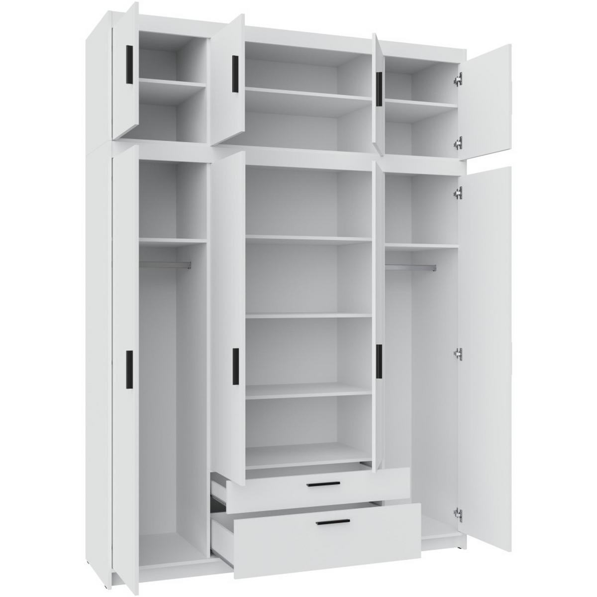 DREHTÜRENSCHRANK Elena mit 4 Türen und 2 Schubladen, mit Aufsatz Eiche Lefkas - Eichefarben, Holzwerkstoff (176/245/53cm) - Beautysofa