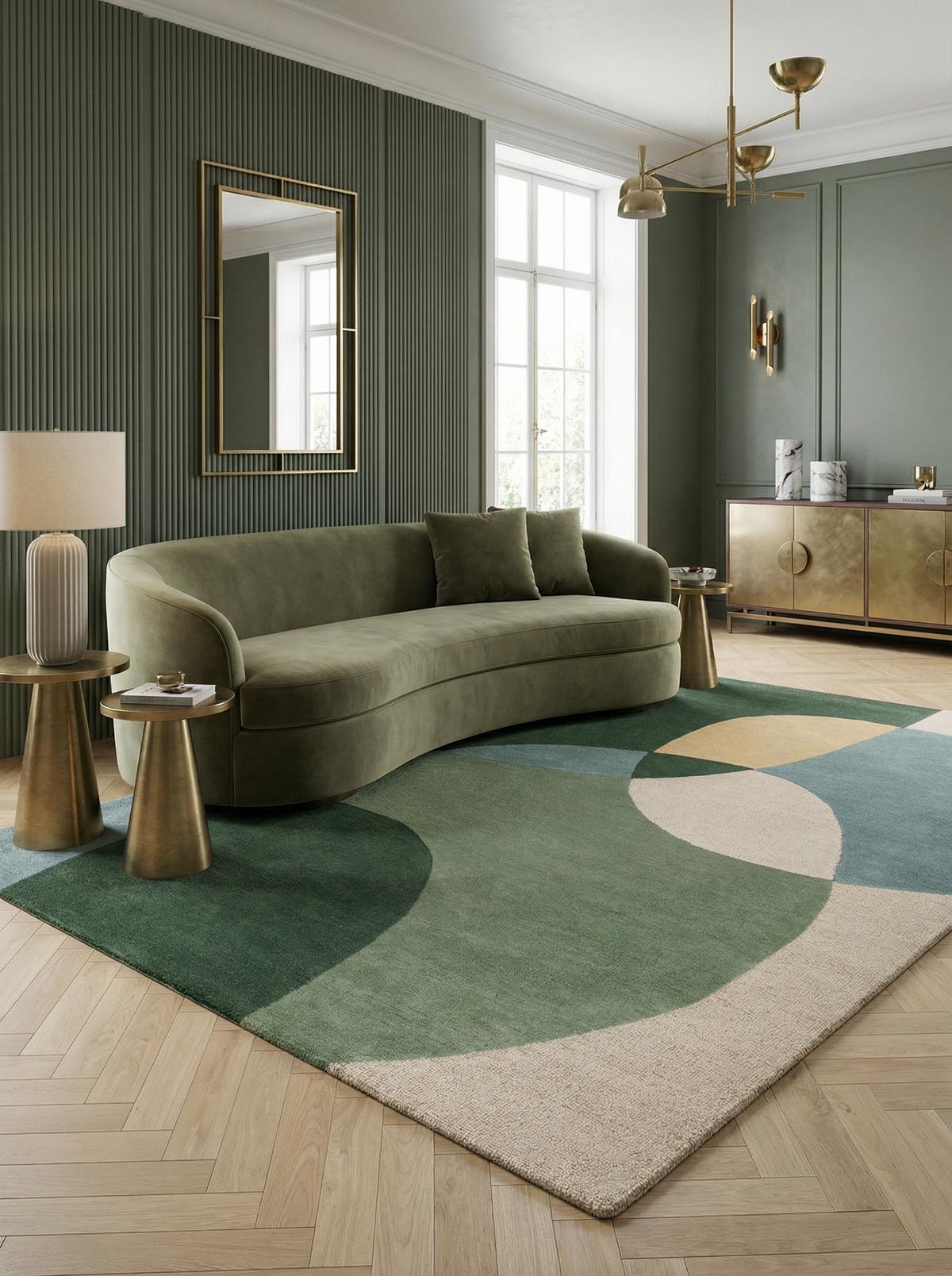 WOLLTEPPICH AIRE, abstrakt, aus Wolle, Grün, 200 x 290 cm - Grün, Textil (290/200cm) - KADIMA DESIGN