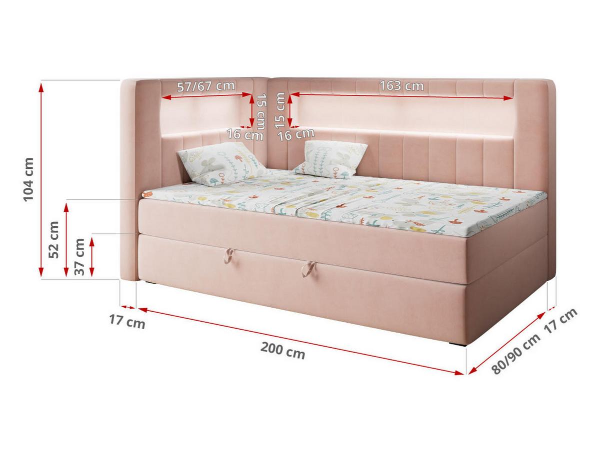 BOXSPRINGBETT JUNIOR GOLD 3 90/200 Rosa - linke Seite - Rosa, Holz/Textil (90/200cm) - MKS