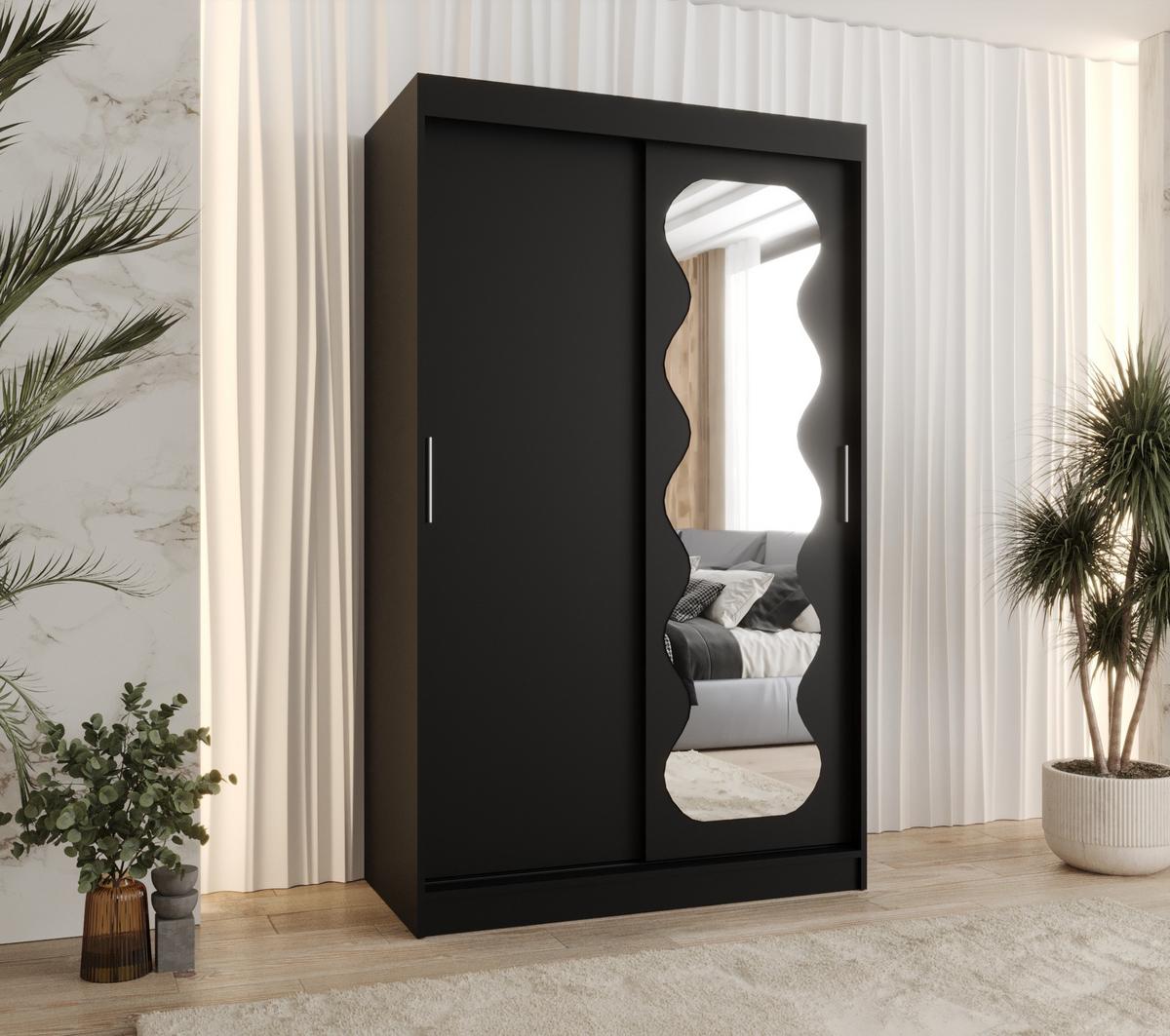 SCHIEBETÜRENSCHRANK mit Spiegel SPOTI 200/120/62 2-türig - Silberfarben/Schwarz, Holz (120/200/62cm) - MÖBEL KRYSPOL