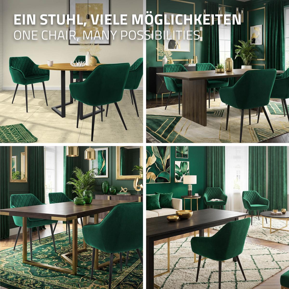 ESSZIMMERSTUHL 4er Set Dunkelgrün Samt - Dunkelgrün/Schwarz, Textil/Metall (60/80/63cm) - ML-DESIGN