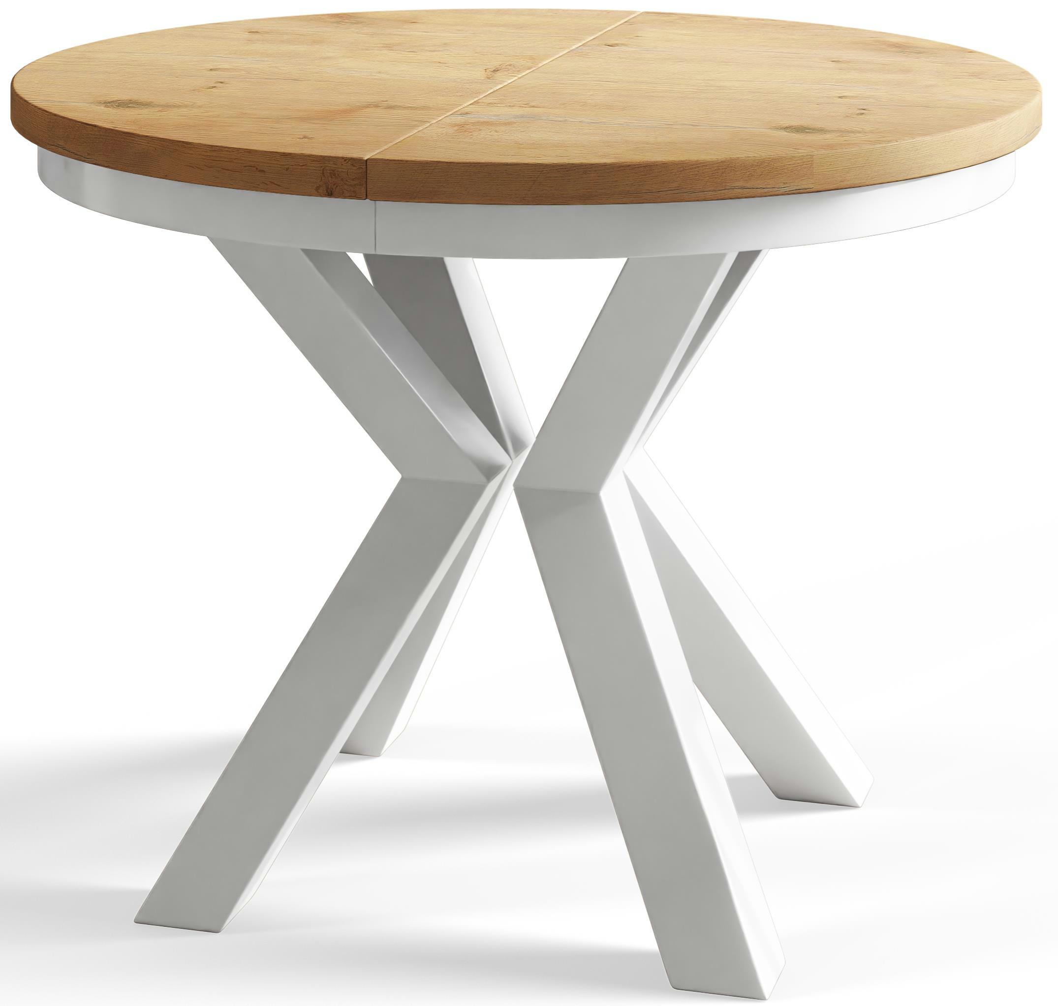 ESSZIMMERTISCH LOFT, ausziehbarer Tisch 120 cm/200 cm, Farbe: Hellbraun, mit Metallbeinen in Farbe Weiß - Beige/Weiß, Holzwerkstoff (120/120/76cm) - Alpi-Möbel