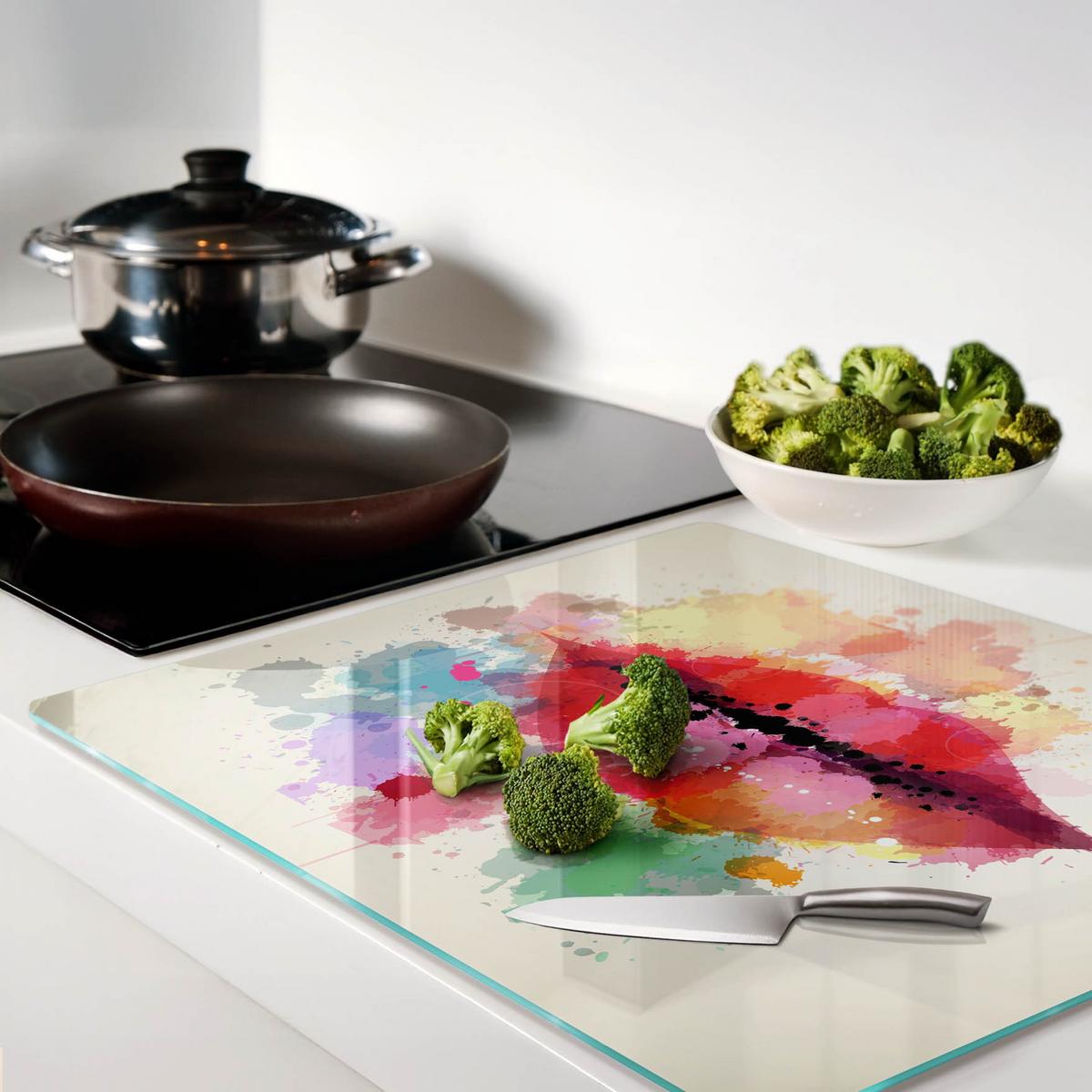 GLASPLATTE 60x52 cm Bunte Lippen - Rot, Glas (60/0.4/52cm) - TULUP