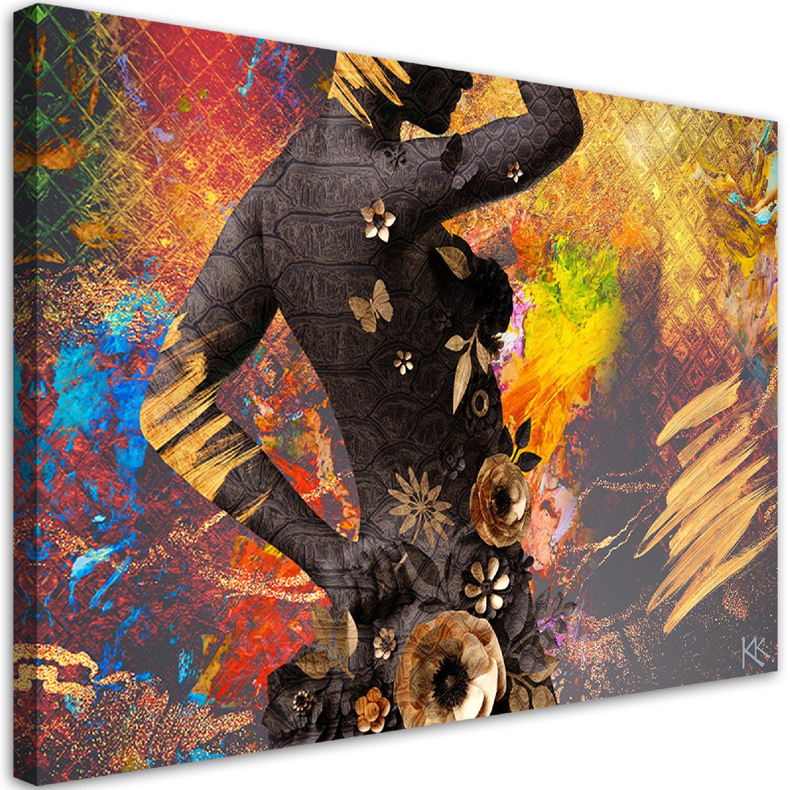 WANDBILD afrikanische frau blumen abstraktion - Gelb, Textil (60/40cm) - Feeby