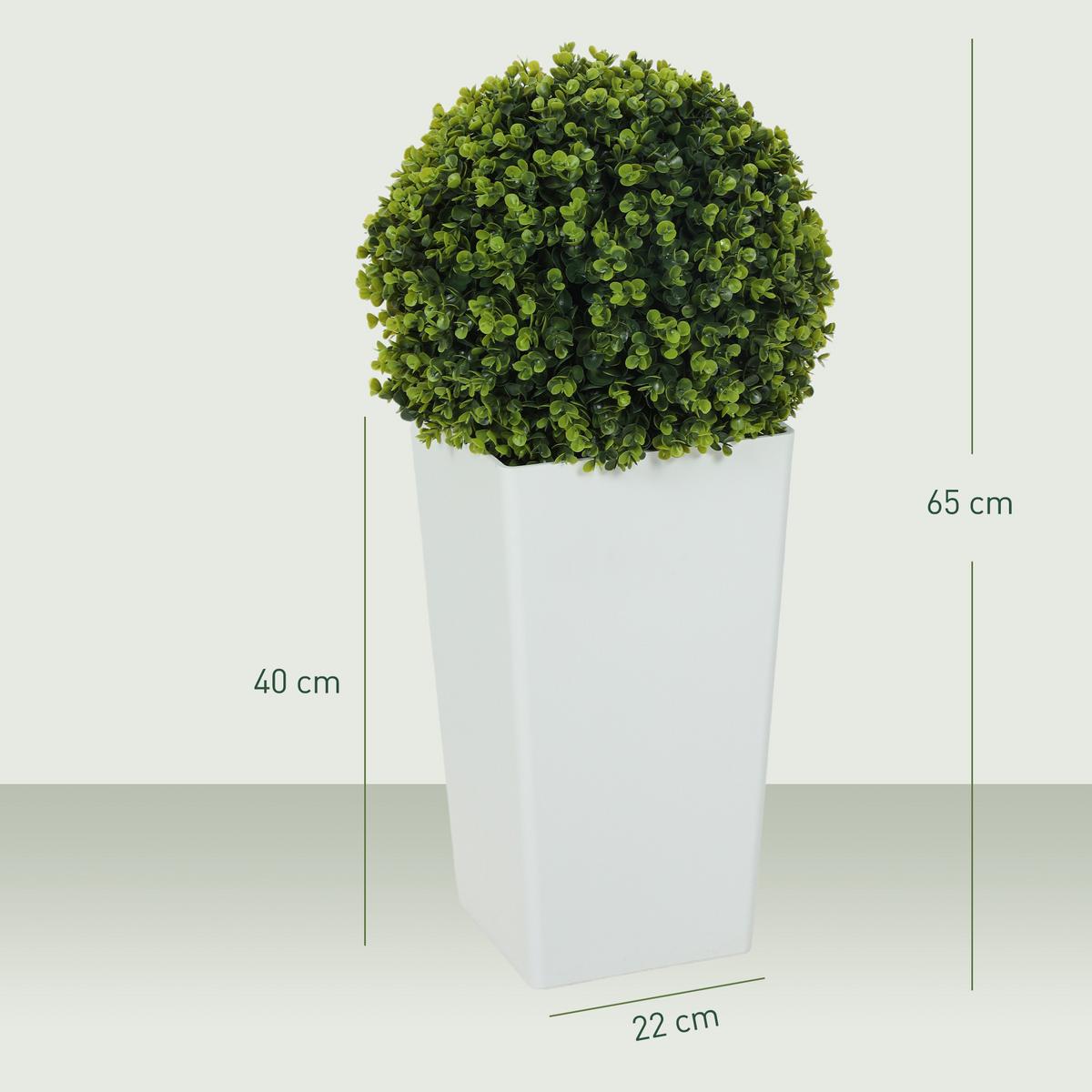2ER-SET Künstlicher Eukalyptuskugeln 65 cm Kunstpflanze mit 330 Blättern im Topf - Weiß/Grün, Kunststoff (65cm) - HOMCOM