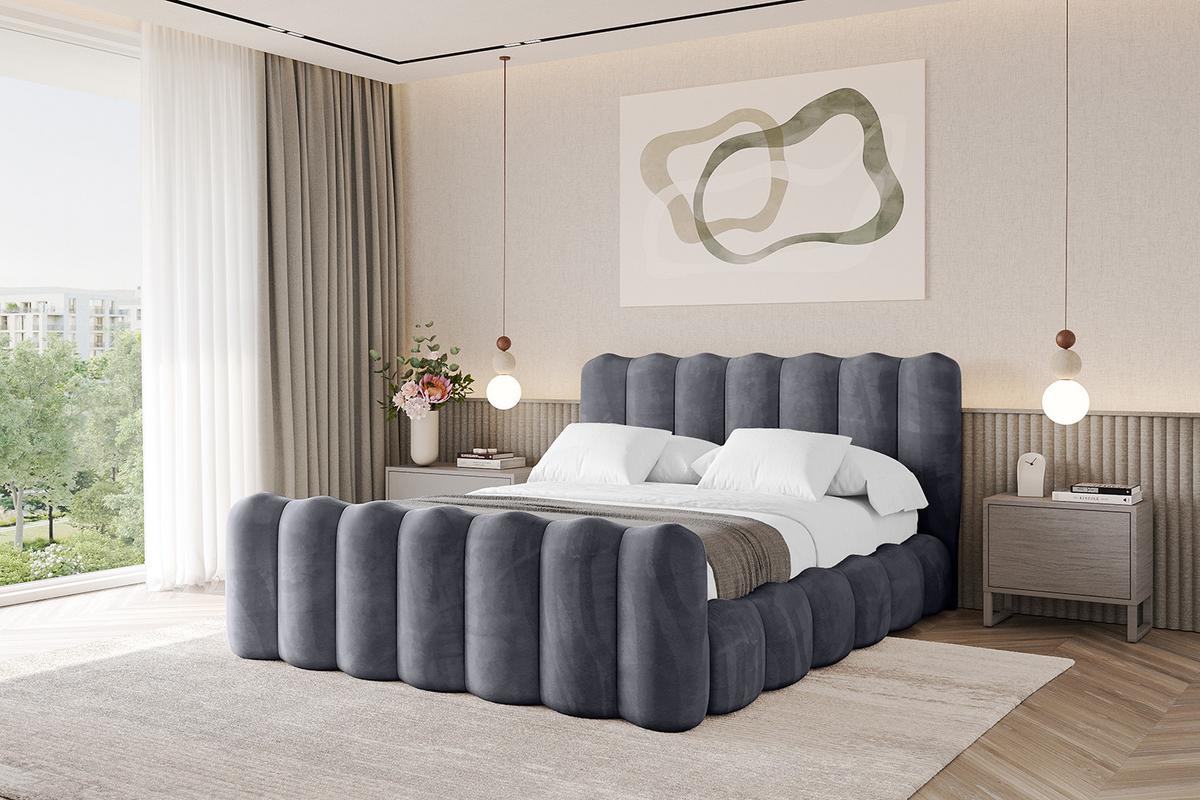 POLSTERBETT mit Bettkasten, Fußteil und Lattenrost, Bett mit Matratze H3/H4 - SORA-Z 180x200 Dunkelgrau - Dunkelgrau, Holzwerkstoff/Textil (180/200cm) - ALTDECOR
