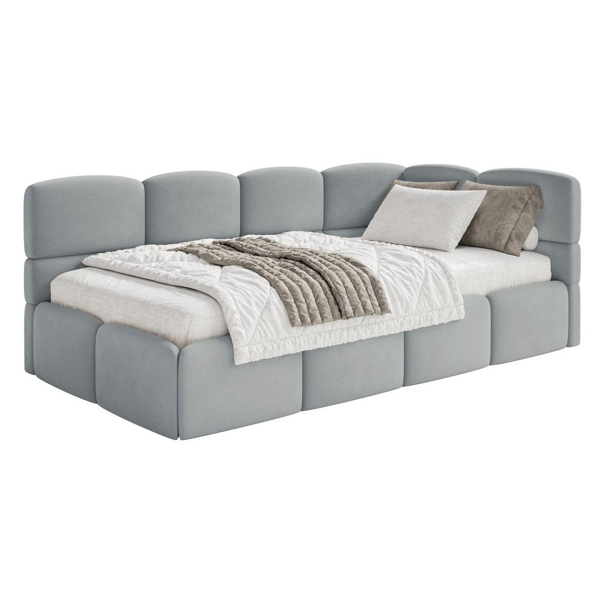 JUGENDBETT Cloudy Grau 120 cm, Easy-Clean-Velours - Schwarz/Grau, Kunststoff/Textil (120/200cm) - Selsey