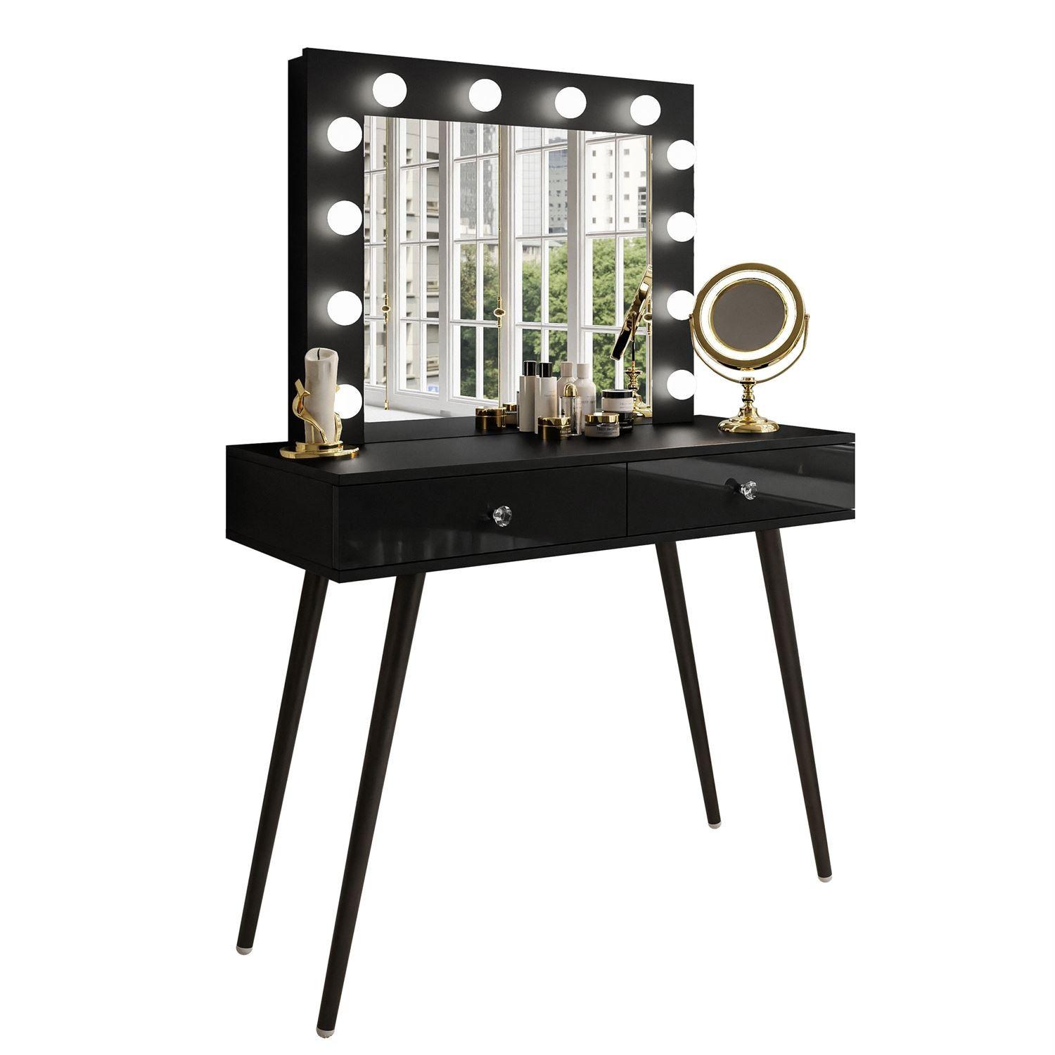 SCHMINKTISCH SIENNA LOFT mit Schubladen - Schwarz Hochglanz/Schwarz, Holzwerkstoff (100/81/42cm)