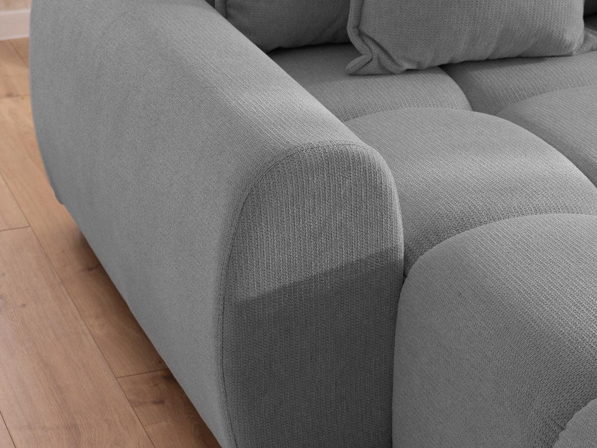 ECKSOFA Bubble mit losen Rückenkissen und Sitzfläche in Bubble-Optik aus weichem Grau Strukturstoff mit schöner Sitzkomfort - Ottomane links - Schwarz/Grau, Holz/Kunststoff (180/306cm) - S-Style Möbel