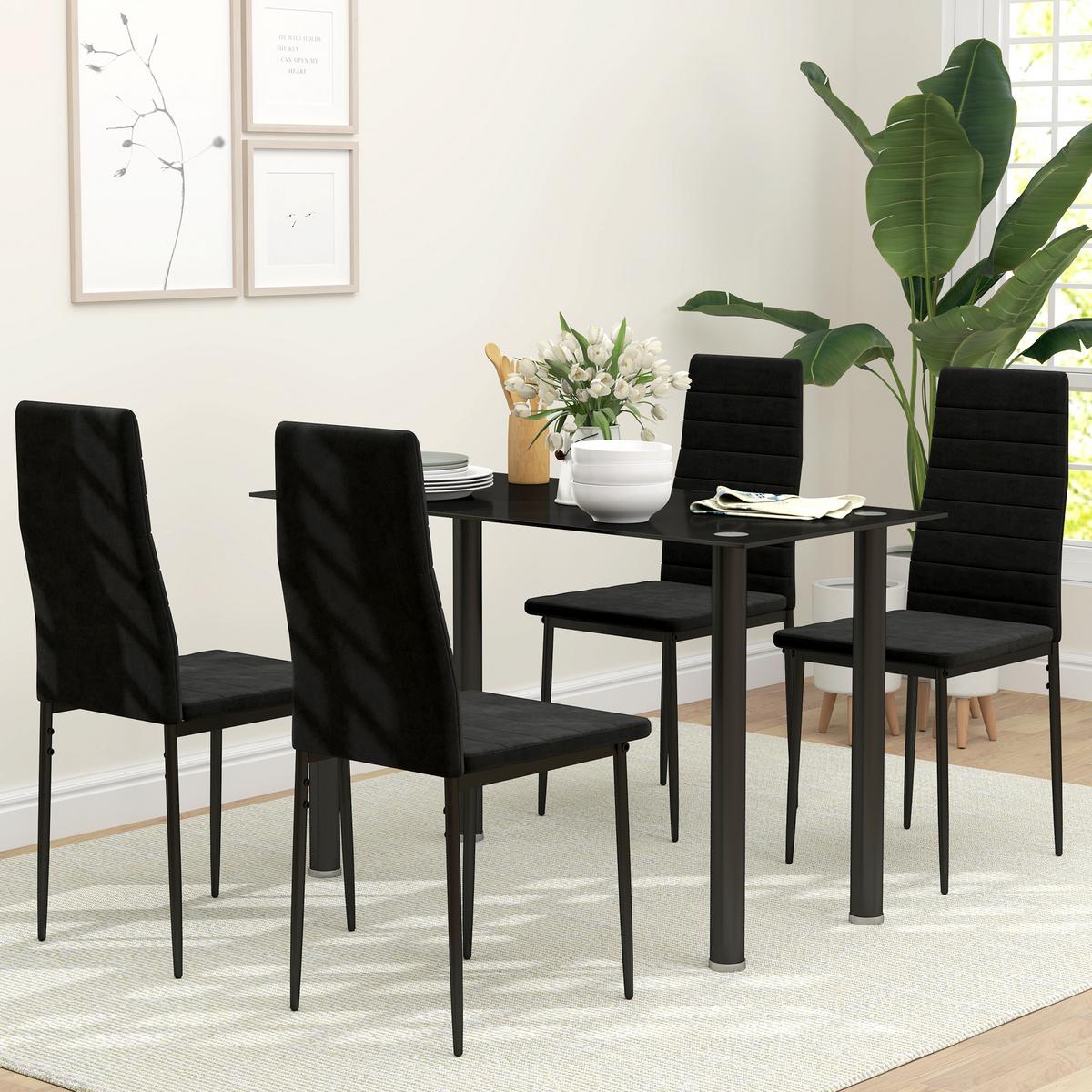 ESSSTUHL 4er Set Polyester Metall Schwarz - Schwarz, Textil/Metall (41/97/54cm) - HOMCOM