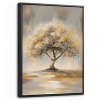 LEINWAND Bilder mit Rahmen - Gemälde - Baum - Abstrakt - Blätter - 30x40 - Beige, Textil (30/40cm) - MuchoWow