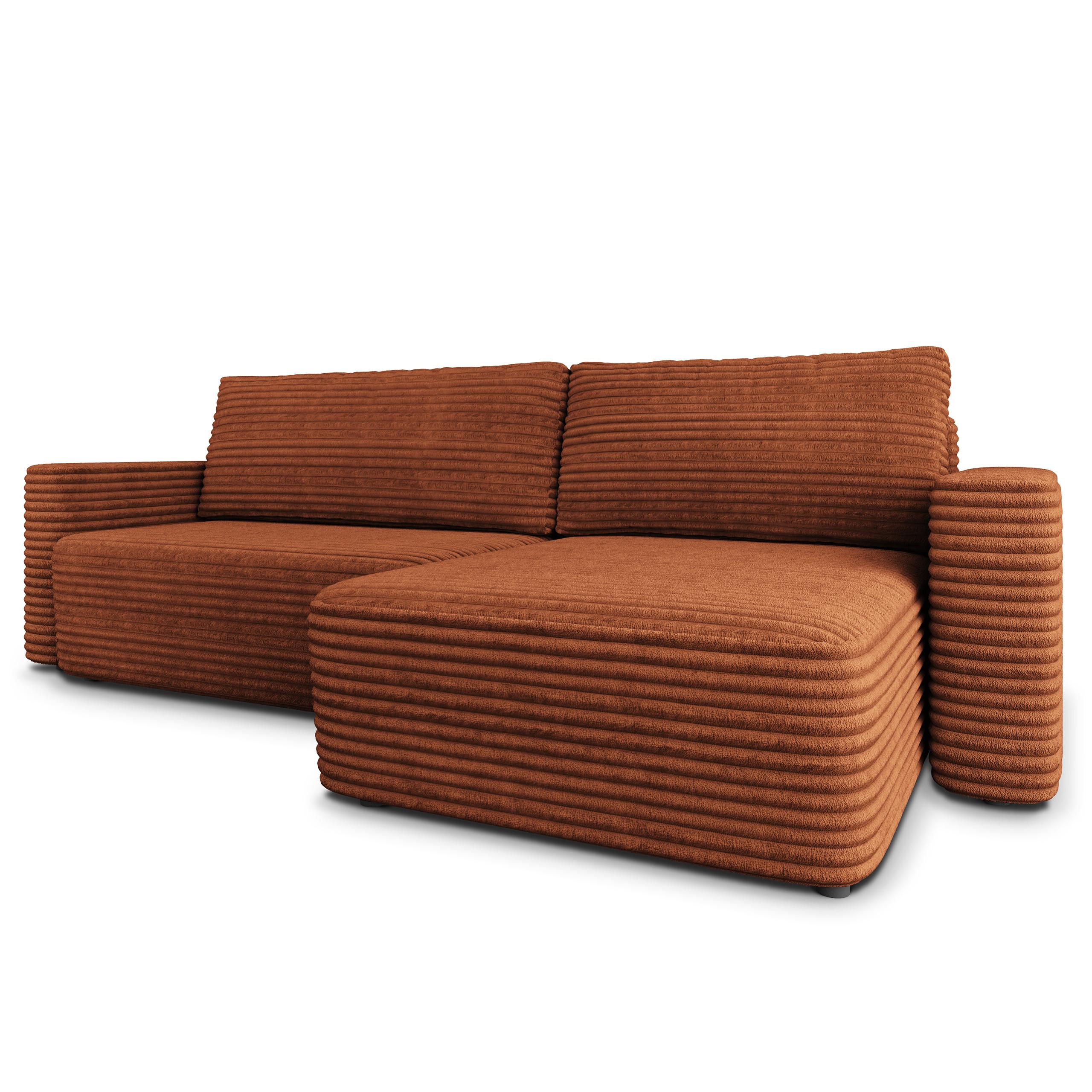 ECKSOFA TELIN Braun Kordstoff mit Schlaffunktion - Braun, Holz (280/162cm) - MASSENO
