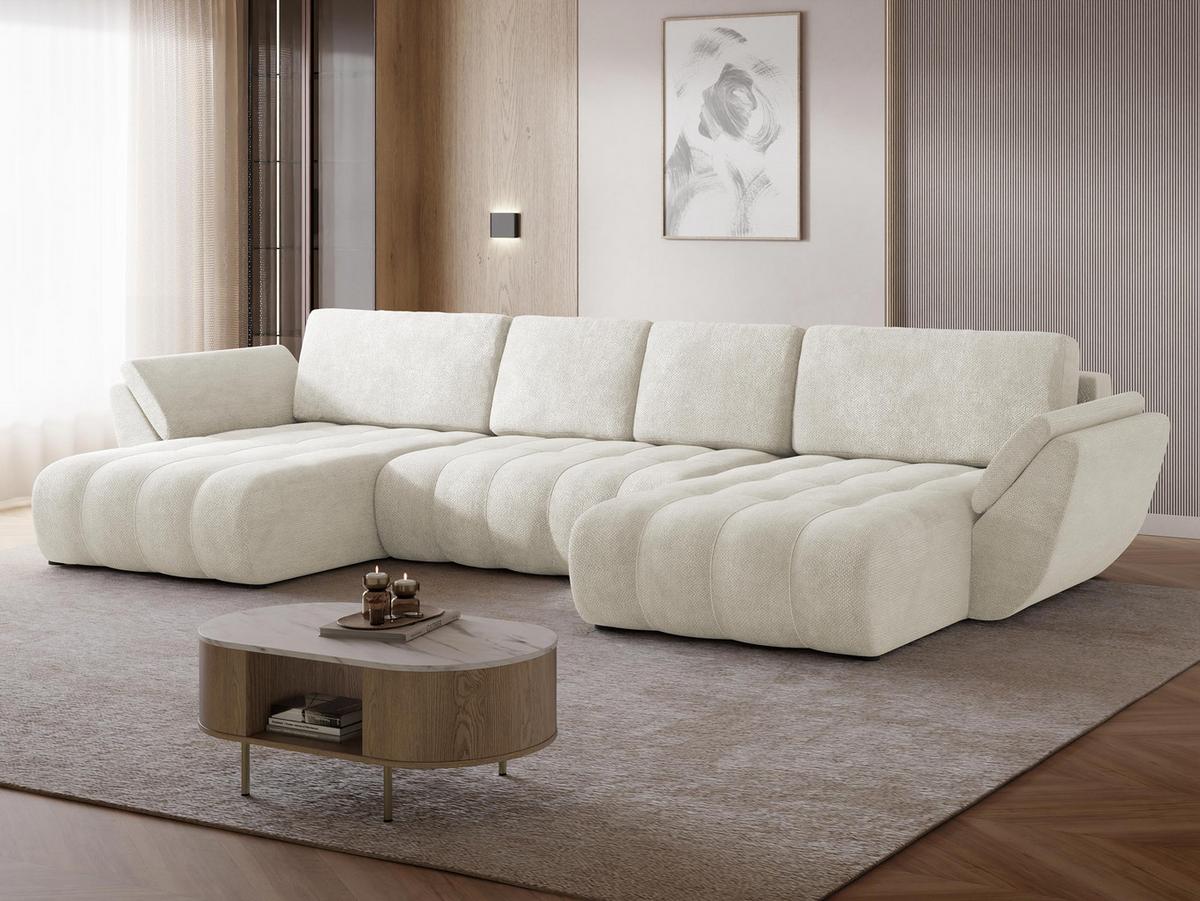 WOHNLANDSCHAFT Faro U - Creme/Schwarz, Holz/Kunststoff (383/86/195cm) - MIRJAN24
