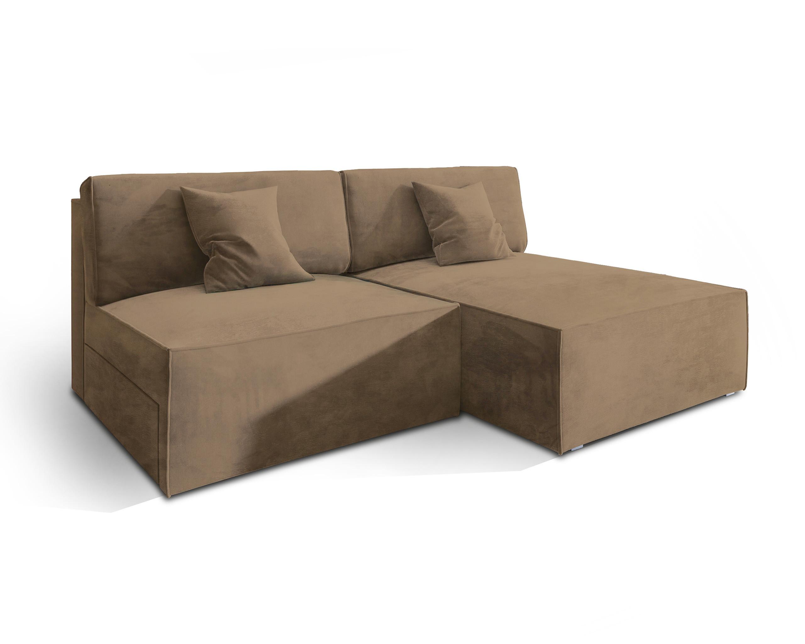 ECKSOFA FIORO M Beige Velours-Stoff mit Schlaffunktion - Beige/Grau, Holz/Kunststoff (204/148cm) - MASSENO