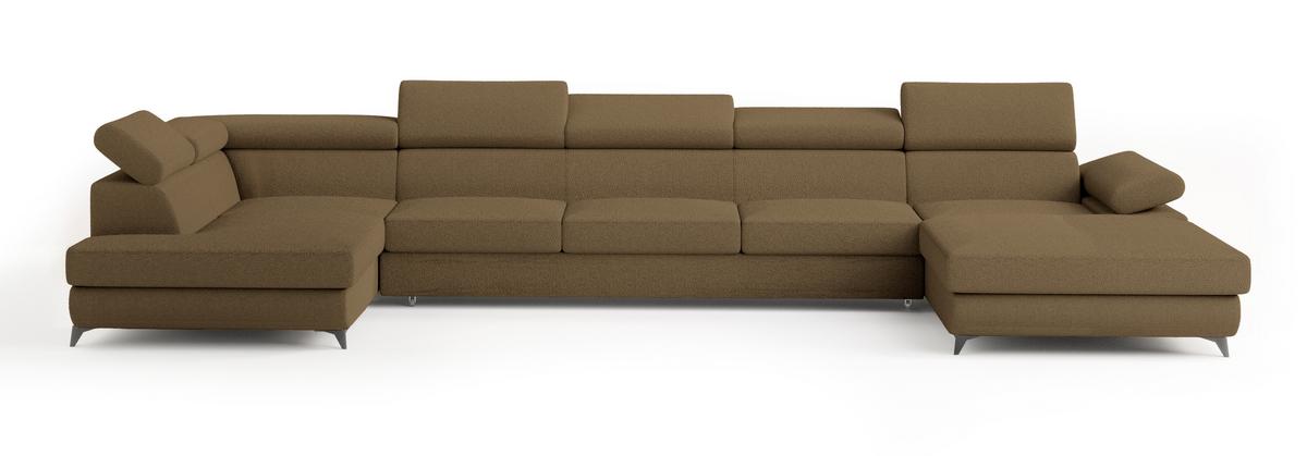 WOHNLANDSCHAFT MONTIVA Orange Boucle-Stoff mit Schlaffunktion - Orange, Holz (410/89/190cm) - MASSENO