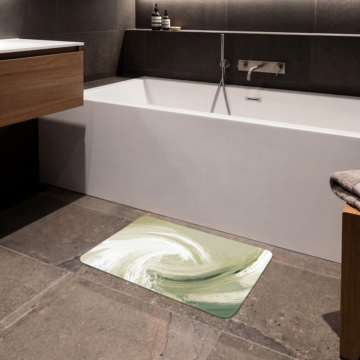 BADEMATTE Abstrakt - Pinselstriche - Wellen - Grün 60x40 cm - Mintgrün, Textil (60/40cm) - OnlyWow