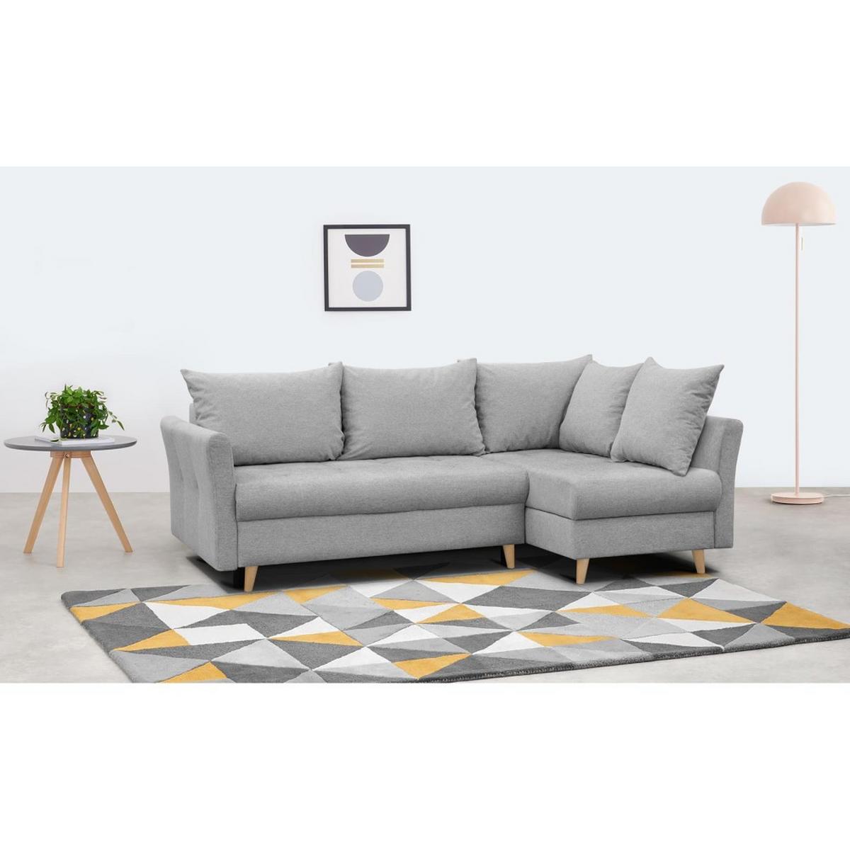 ECKSCHLAFSOFA Neron mit 2 Bettkasten und Beine in Buchefarbe, Hellgrau, rechts - Buchefarben/Hellgrau, Textil (233/148cm) - Beautysofa