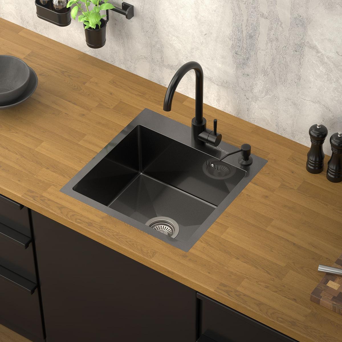 SPÜLBECKEN aus Edelstahl 45x45 cm Anthrazit mit Siphon Küchenspüle eckig - Anthrazit, Metall (45/19/45cm) - ML-DESIGN