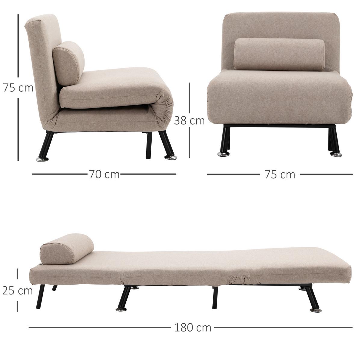 SCHLAFSESSEL, Klappsessel mit Bettfunktion, Rückenkissen, für Wohnzimmer, Beige - Beige/Schwarz, Textil/Metall (70/75/75cm) - HOMCOM