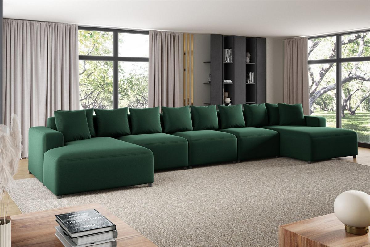 WOHNLANDSCHAFT Megan Xl In Salvador - Dunkelgrün, Holzwerkstoff/Textil (517/75/165cm) - Fun Möbel