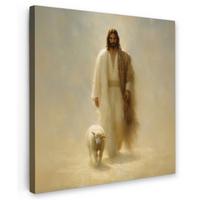 LEINWANDBILD Schaf - Jesus - Pinselstriche - Abstrakt Deko Groß 90x90 cm - Sandfarben, Textil (90/90cm) - MuchoWow