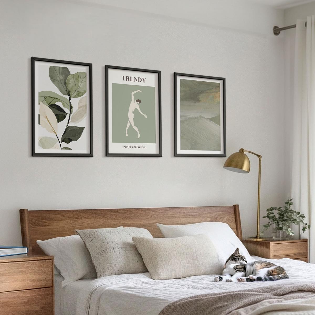BILDER SET 3er Set - 40x60 cm Schwarzer Rahmen - Abstrakte Pflanzensilhouettenmuster - Schwarz, Kunststoff (40/60cm) - TULUP