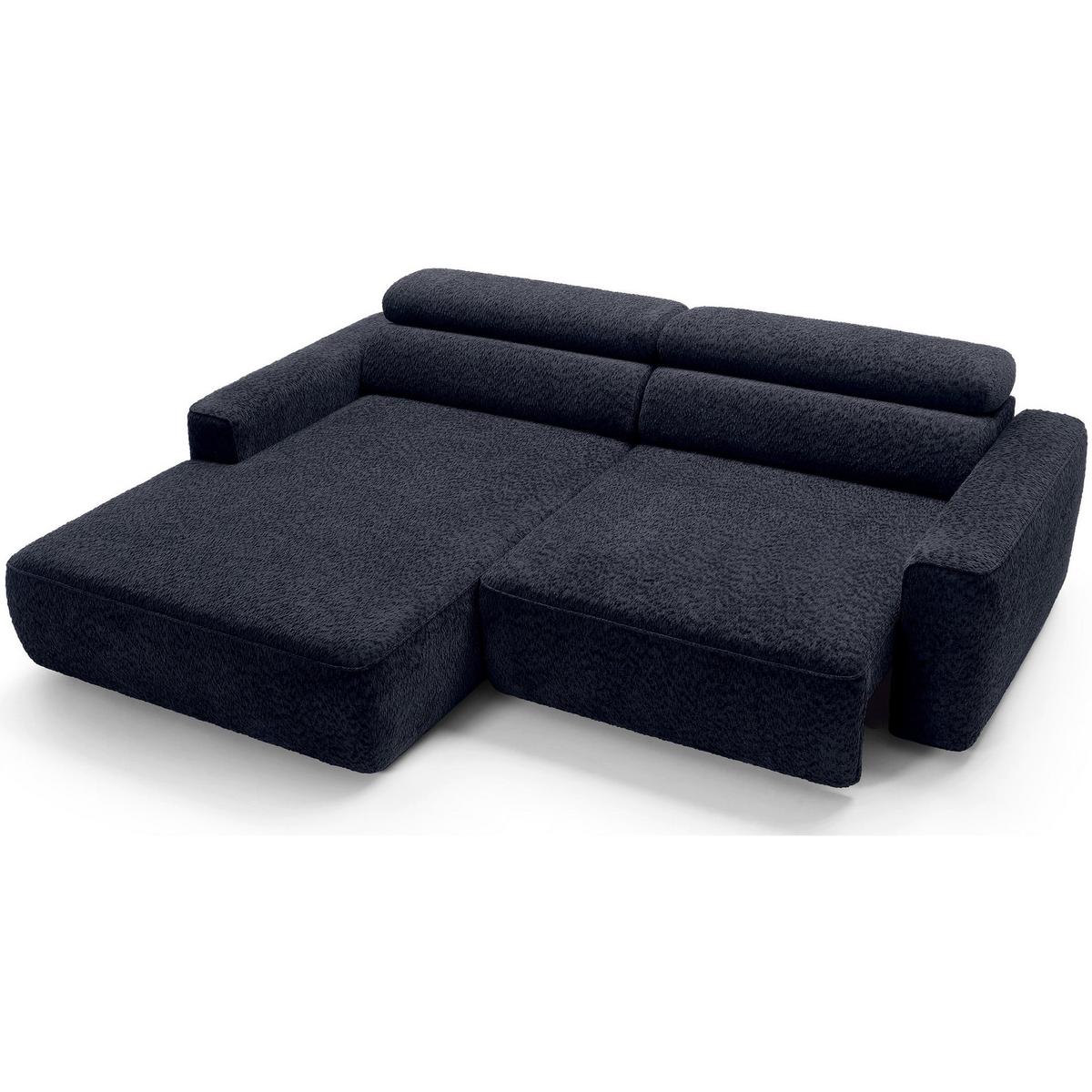 ECKSOFA Fando Navyblau Chenille - Schwarz/Dunkelblau, Kunststoff/Textil (252/182cm) - Selsey
