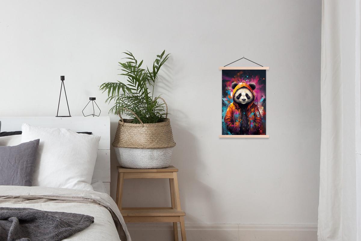 POSTER MIT MAGNETLEISTEN Panda - Jacke - Graffiti - Orange Deko Wohnzimmer 40x60 cm - Orange, Textil (40/60/0.15cm) - MuchoWow