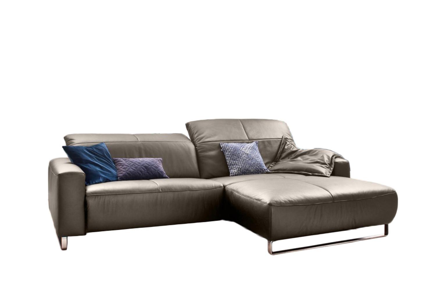 ECKSOFA YORK Lavagrau Leder - Greige/Silberfarben, Leder (284/180cm) - KAWOLA