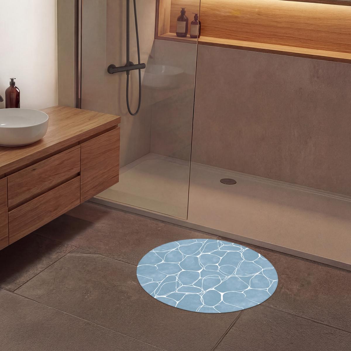 BADEMATTE Organisch - Muster - Blau Badvorleger 70x70 cm - Hellblau, Textil (70/70cm) - OnlyWow