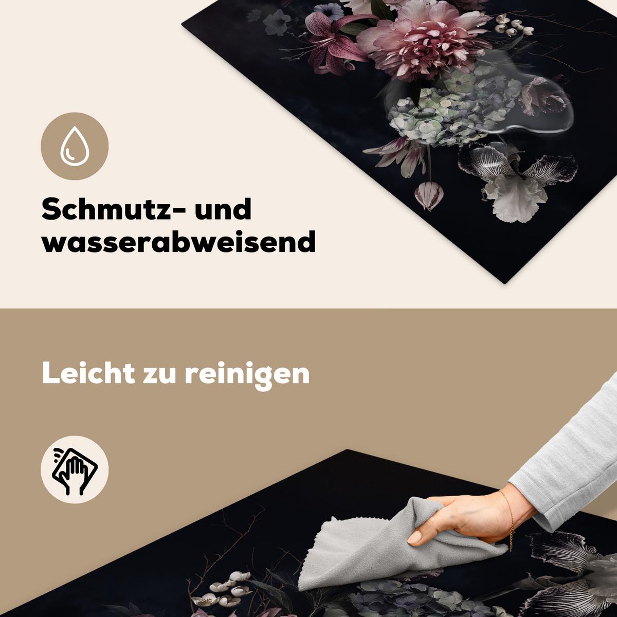 HERDABDECKPLATTE Blumen - Vintage - Pastell - Rosa - Weiß Ceranfeldabdeckung 76x51.5 cm - Altrosa, Kunststoff (76/51.5/0.2cm) - MuchoWow