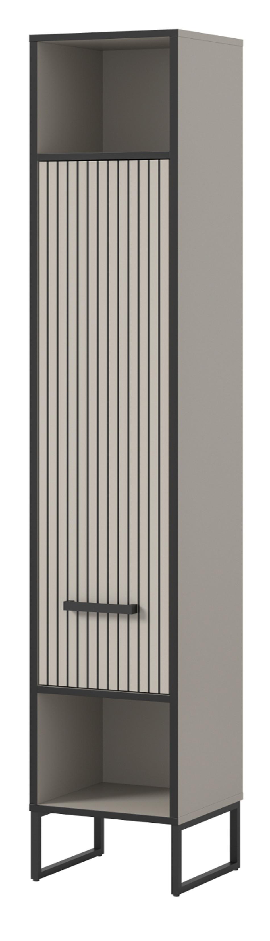 HOCHSCHRANK schwarz, sand 30 cm, Badschrank mit Soft-Close - Sandfarben/Schwarz, Holzwerkstoff/Metall (30/192/32cm) - Inn.Furn
