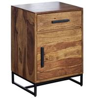 NACHTTISCH – Massivholz/Metall, 45x35x65 cm, Schublade & Tür, Industrial-Stil - Schwarz/Braun, Holz/Metall (45/65/35cm) - KADIMA DESIGN