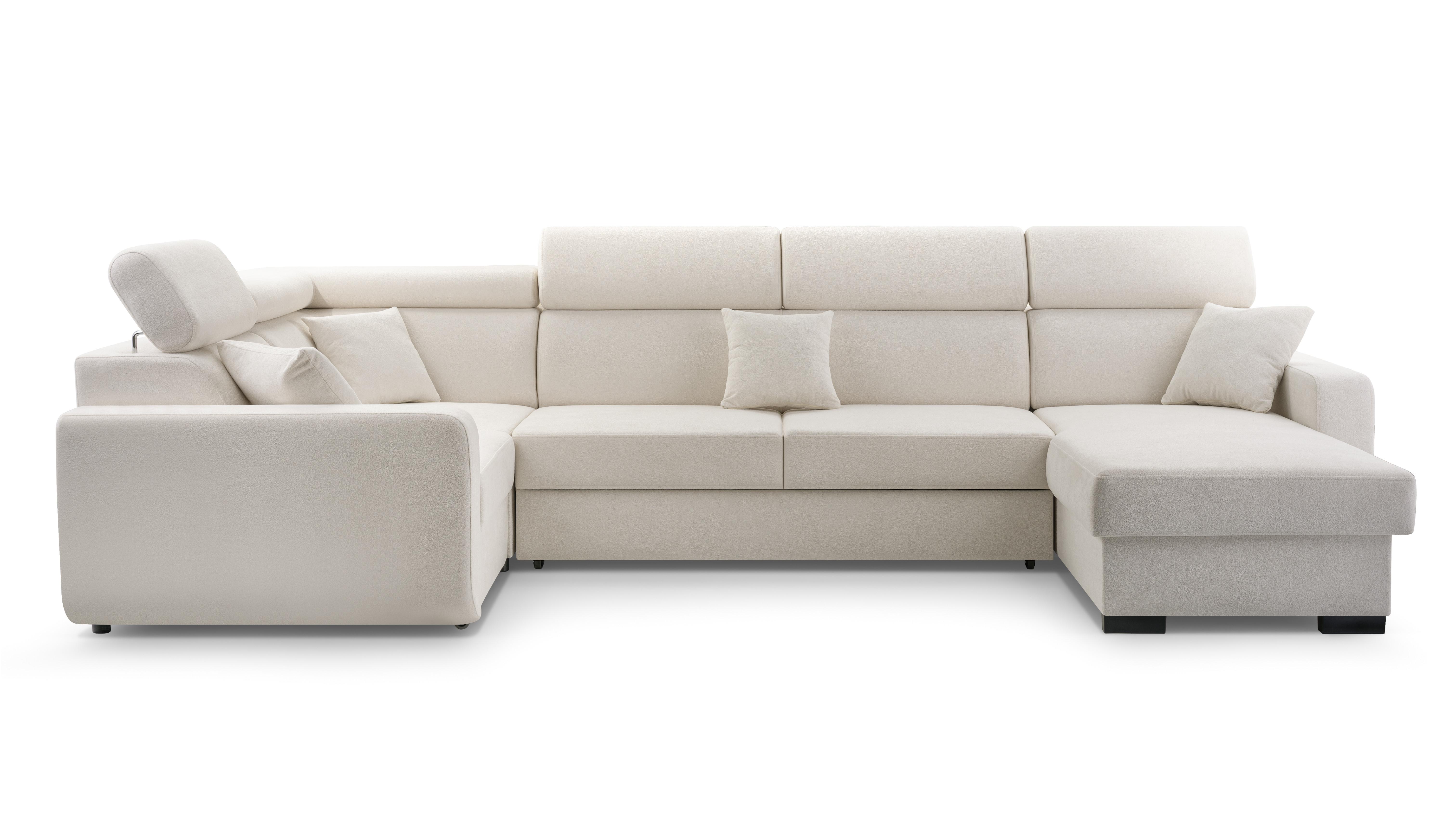 WOHNLANDSCHAFT CASTELLO Beige Plüsch-Stoff mit Schlaffunktion - Beige, Holz (337/97/184cm) - MASSENO