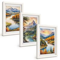 BILDER SET 3er Set - 20x30 cm Weißer Rahmen - Berglandschaften mit einem Fluss - Weiß, Kunststoff (20/30cm) - TULUP
