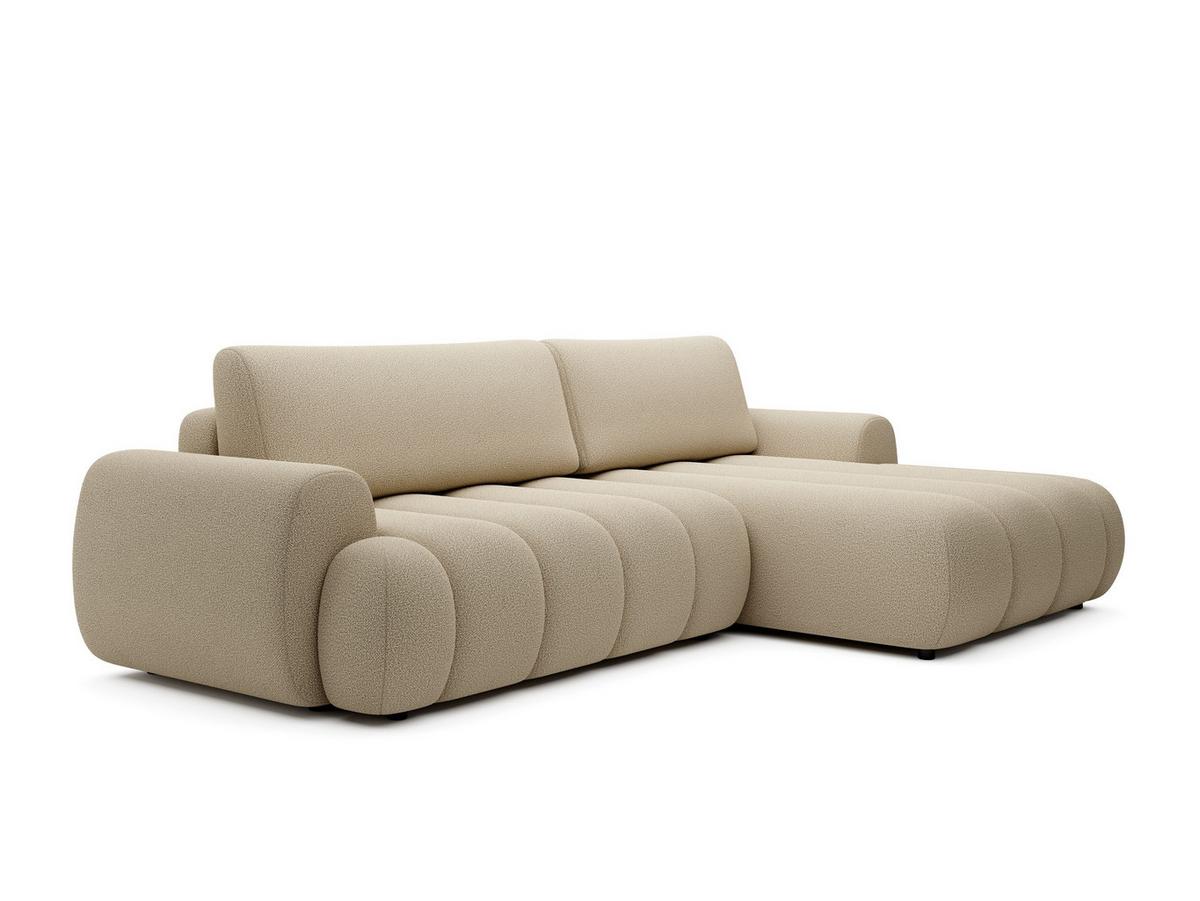 ECKSOFA SITO Creme Geflochtener Stoff mit Schlaffunktion - Creme, Holz (272/168cm) - MASSENO