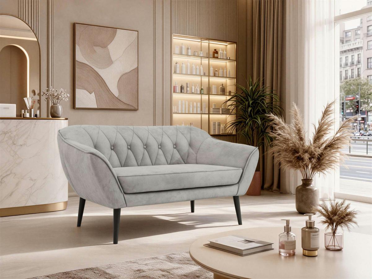 2-SITZER-SOFA PIRS - Hellgrau Velvet - Schwarze Beine - Hellgrau/Schwarz, Holzwerkstoff/Textil (140/75/74cm) - MKS
