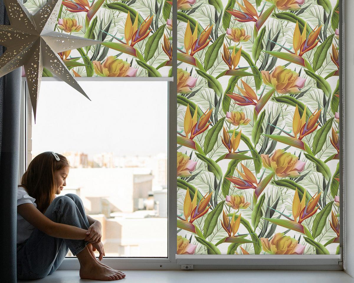 INNENROLLO - Fensterrollo - Rollo - 60x40 cm - Exotische Pflanzen - Grün, Kunststoff (60/140/0.5cm) - TULUP