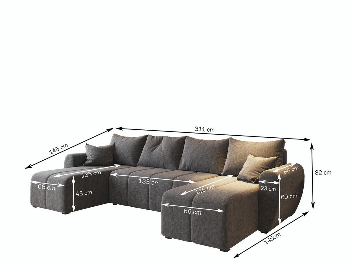WOHNLANDSCHAFT MADISON U Braun Dünner Stoff mit Schlaffunktion - Schwarz/Braun, Holz/Kunststoff (311/82/145cm) - MASSENO