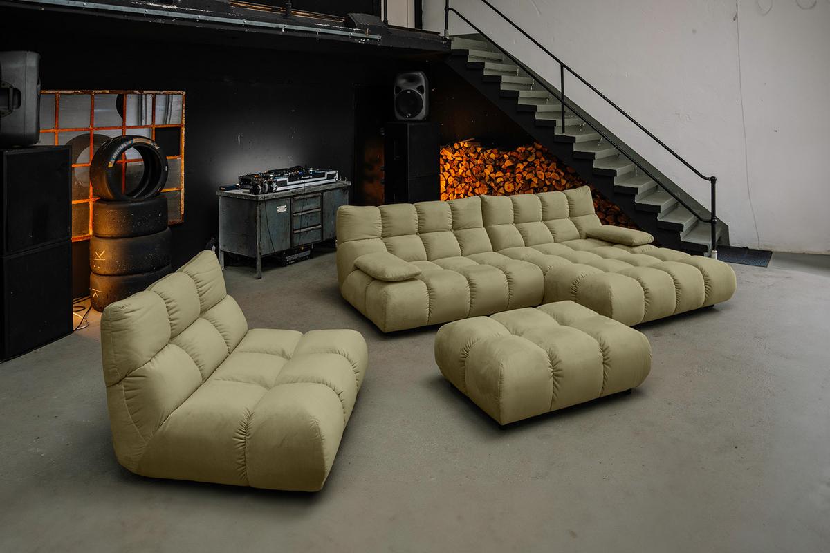 SITZGRUPPE VIVIEN 3ER SET Grün Velvet (1er-Set) - Olivgrün/Grün, Kunststoff/Textil (510/85/359cm) - KAWOLA