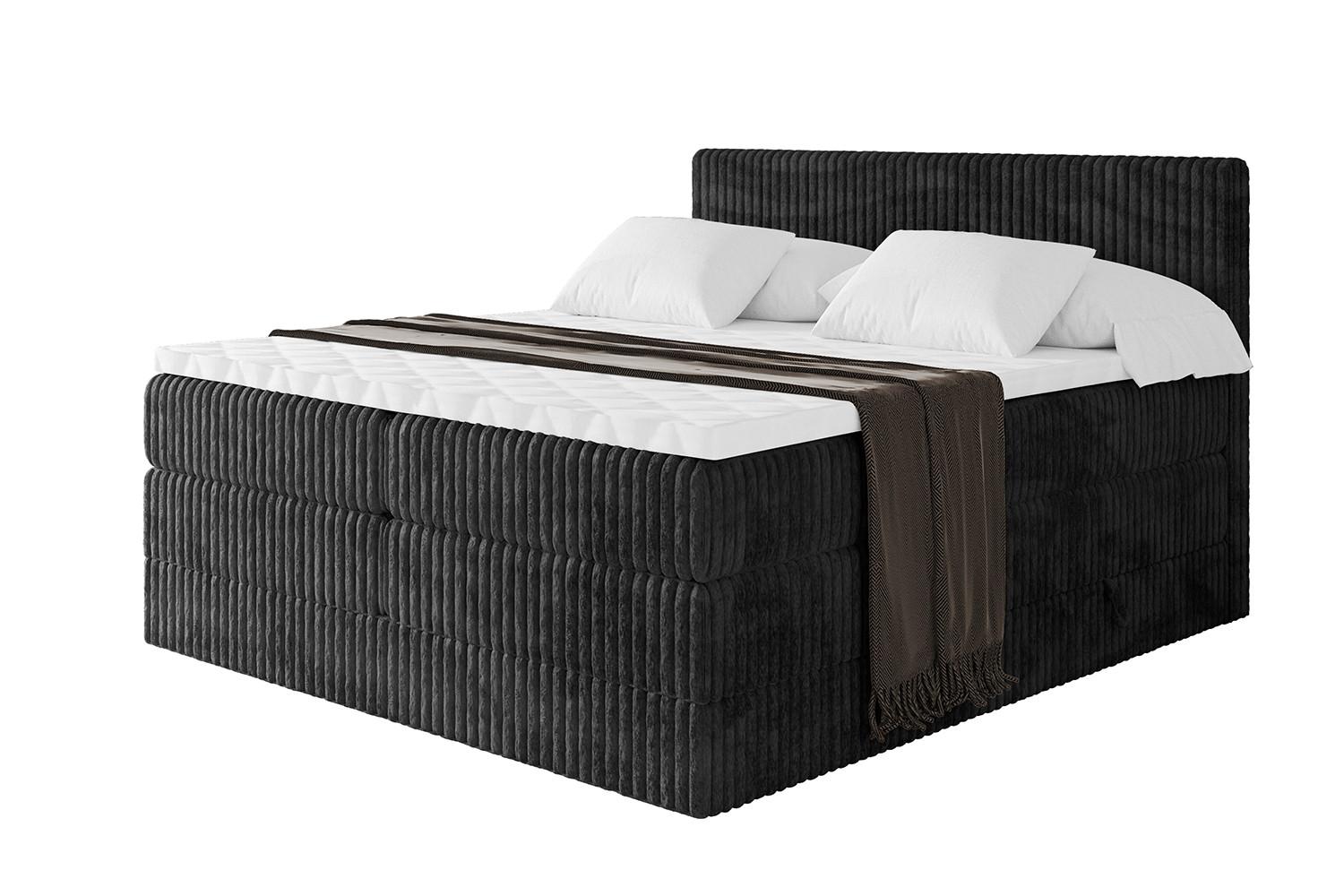 BOXSPRINGBETT mit Matratze H3|H4 und Lattenrost - TOLO KING 140x200 Cord - Schwarz - Schwarz, Holzwerkstoff (140/200cm) - ALTDECOR