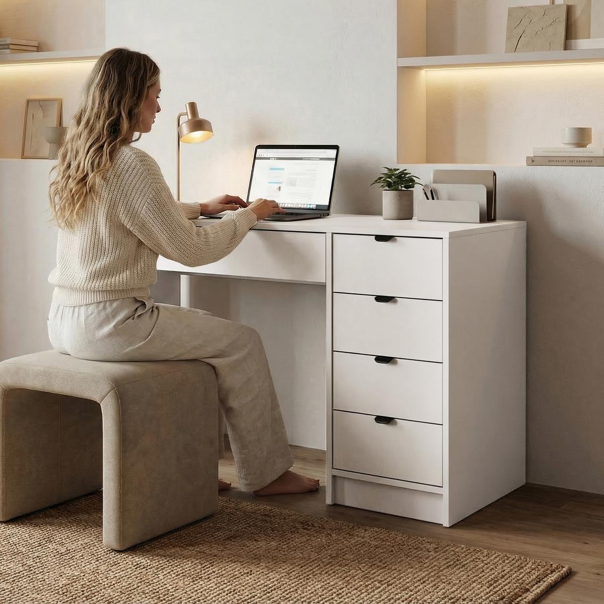 SCHREIBTISCH Malta mit 5 Schubladen, mit Griffen, Weiß - Schwarz/Weiß, Holzwerkstoff/Metall (57/120/75.5cm) - Beautysofa
