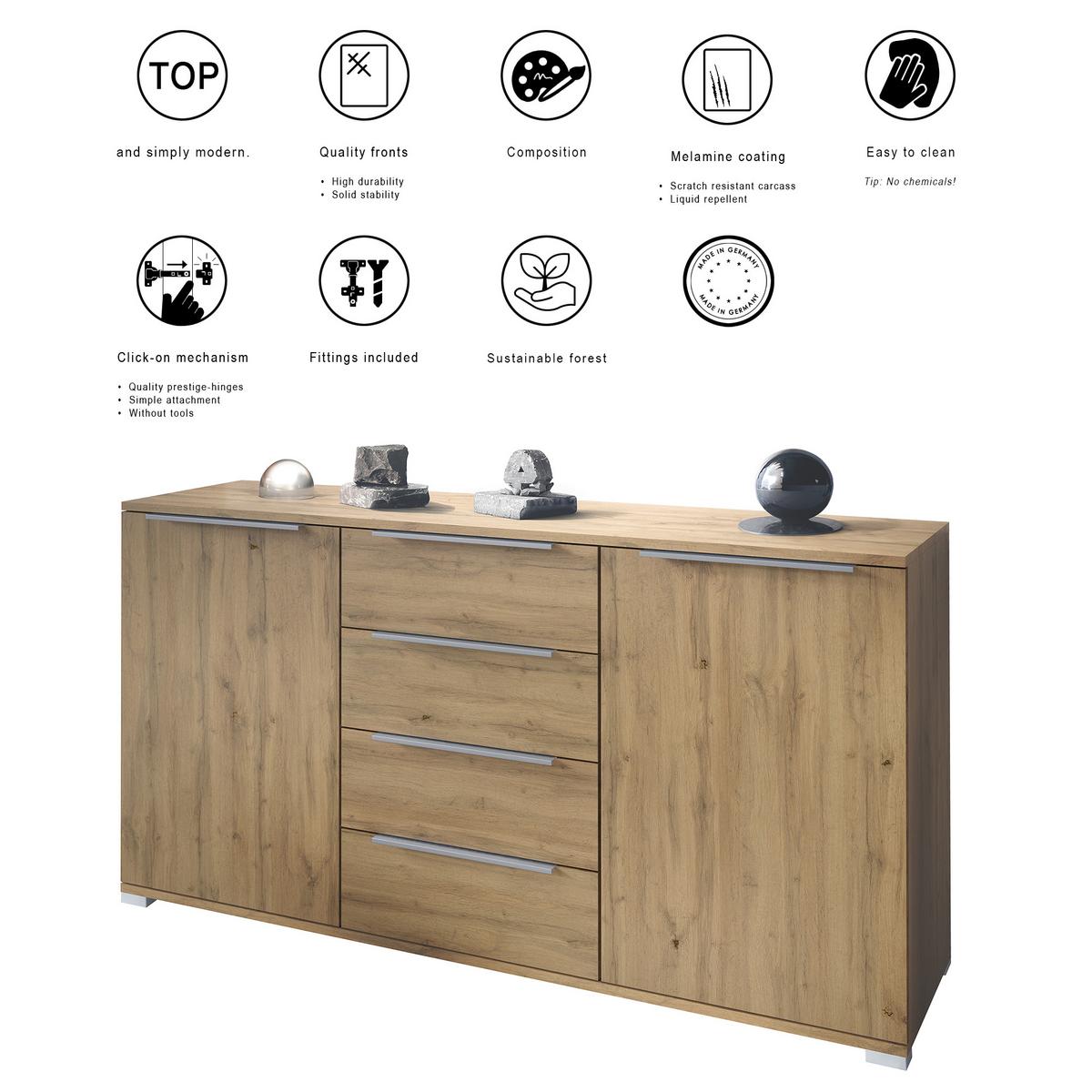 SIDEBOARD Linio Schwarz matt - Schwarz, Holzwerkstoff (138.5/75.5/35cm) - Vladon