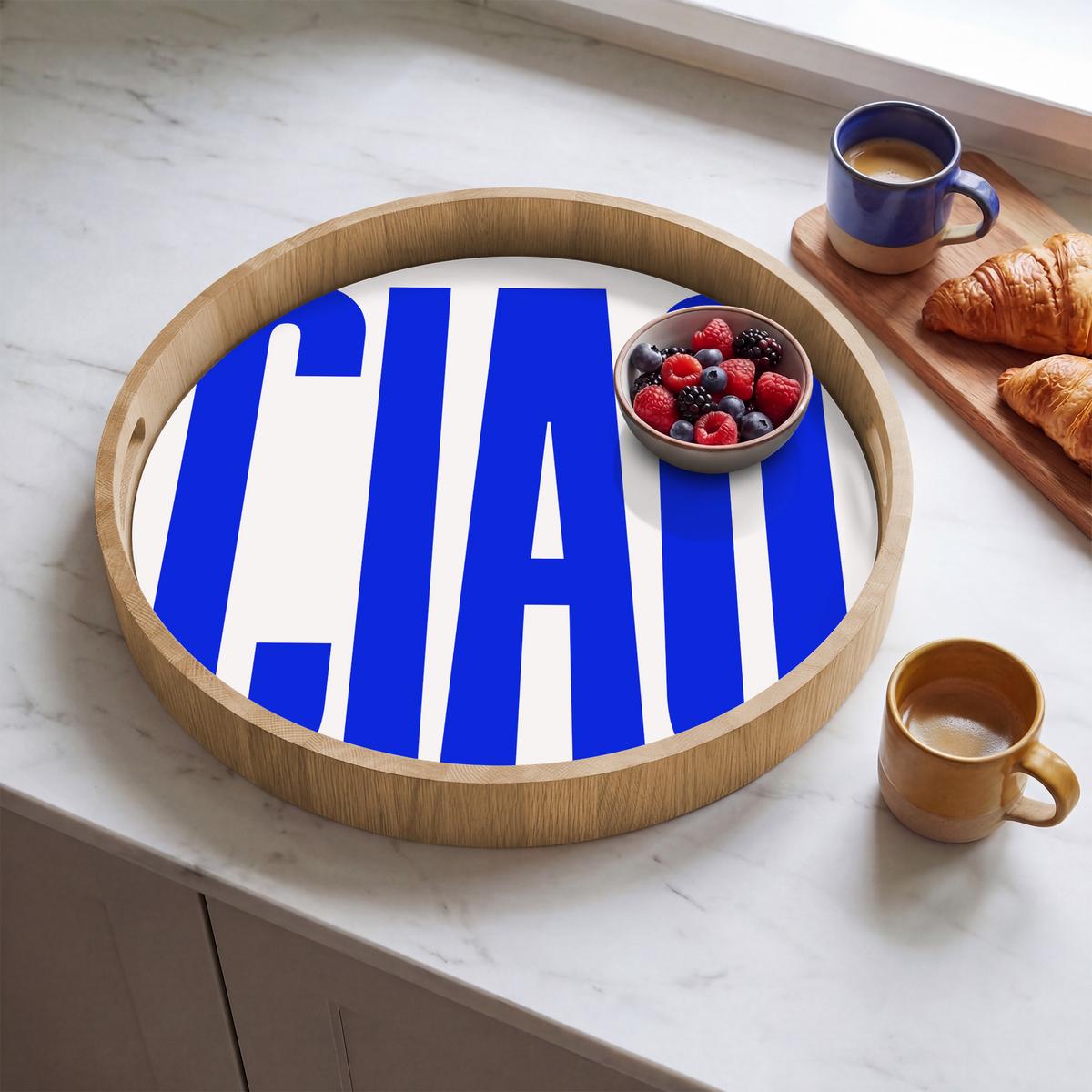 TABLETT Ciao - Großbuchstaben - Blau - Minimalistisch 50x50 cm - Blau, Holz (50/5/5cm) - OnlyWow