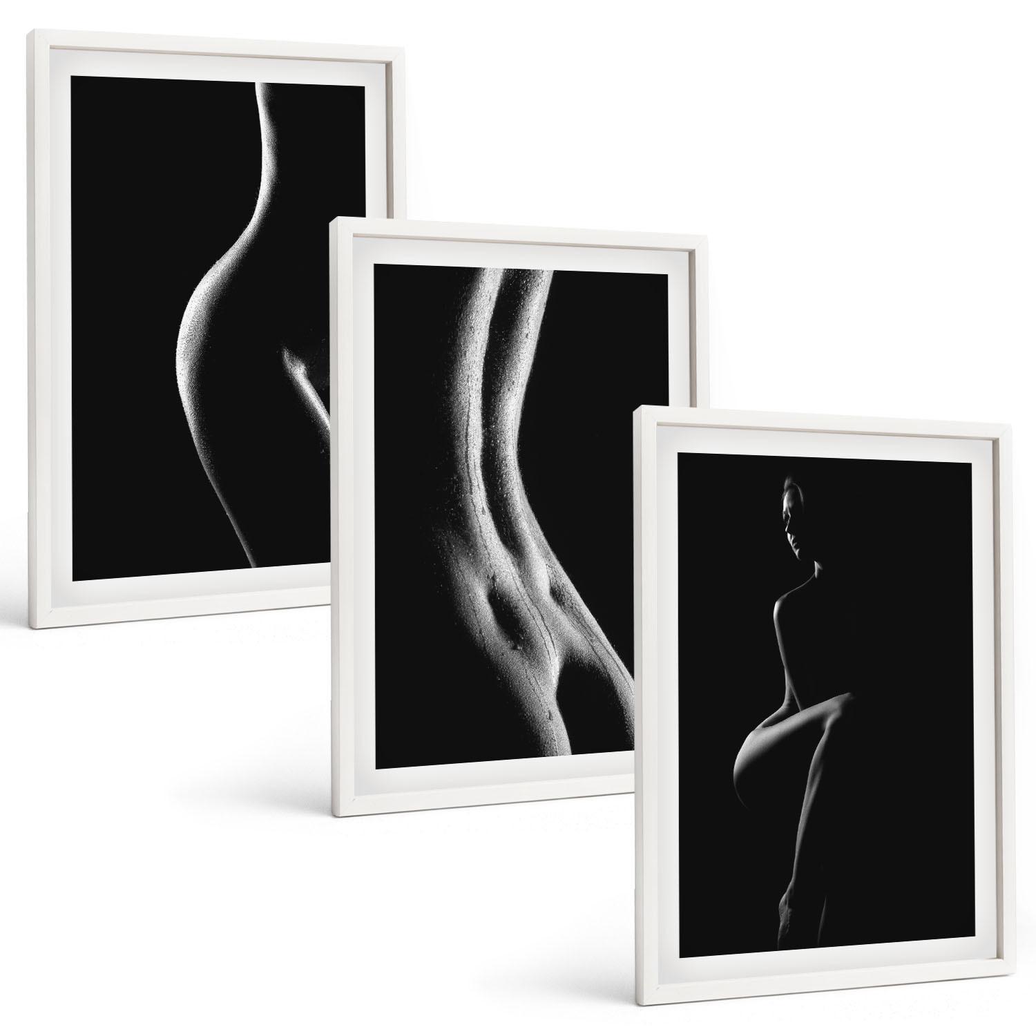 BILDER SET 3er Set - 40x60 cm Weißer Rahmen - Schwarz-weiße weibliche Silhouetten - Weiß, Kunststoff (40/60cm) - TULUP