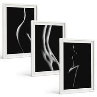 BILDER SET 3er Set - 40x60 cm Weißer Rahmen - Schwarz-weiße weibliche Silhouetten - Weiß, Kunststoff (40/60cm) - TULUP