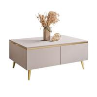 COUCHTISCH AURORA mit Staufach Kaschmir mit schräge Goldchrom Fuße - Kaschmir/Goldfarben, Holzwerkstoff/Metall (60/90/41cm) - Lookway