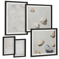 BILDER SET 5er Set - 50x50 cm & 20x30 cm & 40x60 cm Schwarzer Rahmen - Geometrische Pappsteine - Schwarz, Kunststoff (40/60cm) - TULUP