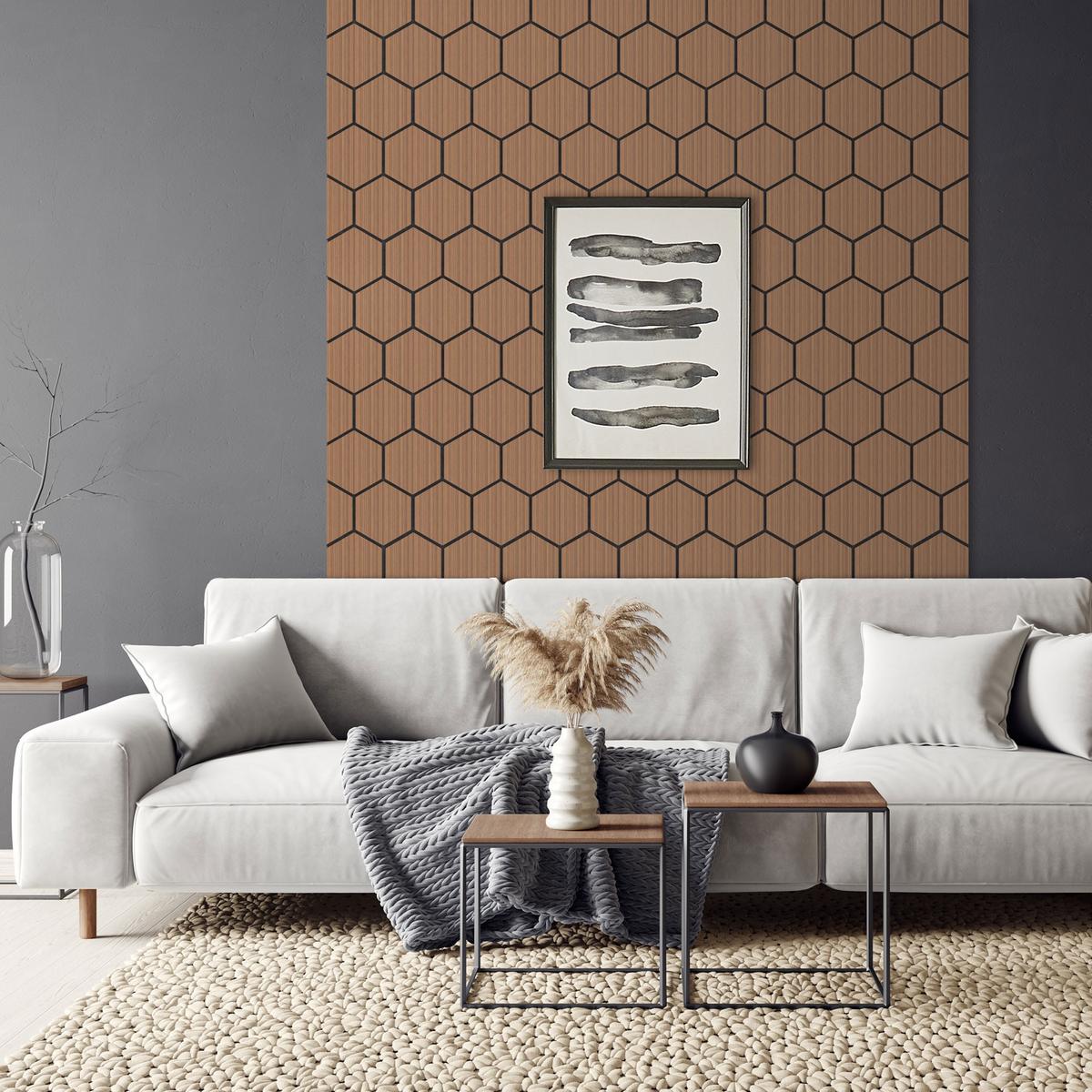 AKUSTIKPANEEL 2er Set Schallschutzplatten Hexagon Teak Holzoptik 66x81x2 cm aus Filz - Dunkelbraun, Holzwerkstoff (2.1/81.1/66.6cm) - ML-DESIGN