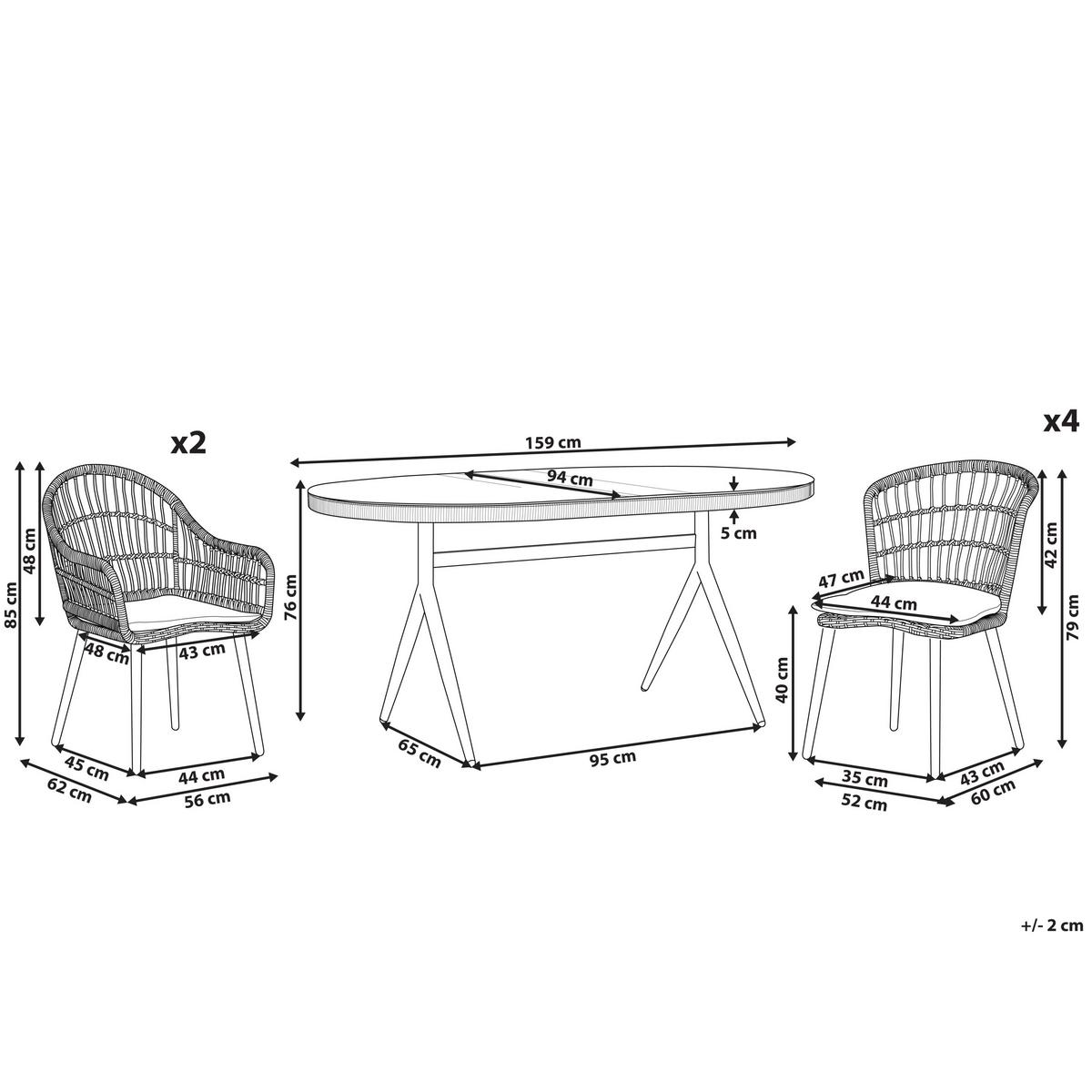 GARTENMÖBEL SET 6-Sitzer Rattan natürlich Auflagen beige Aliano II - Beige/Schwarz, Kunststoff - Beliani